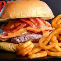 Bacon Black Burger · Served with cheese, lettuce, tomato, pickles, onions, and house sauce. *if you combo it, ple...