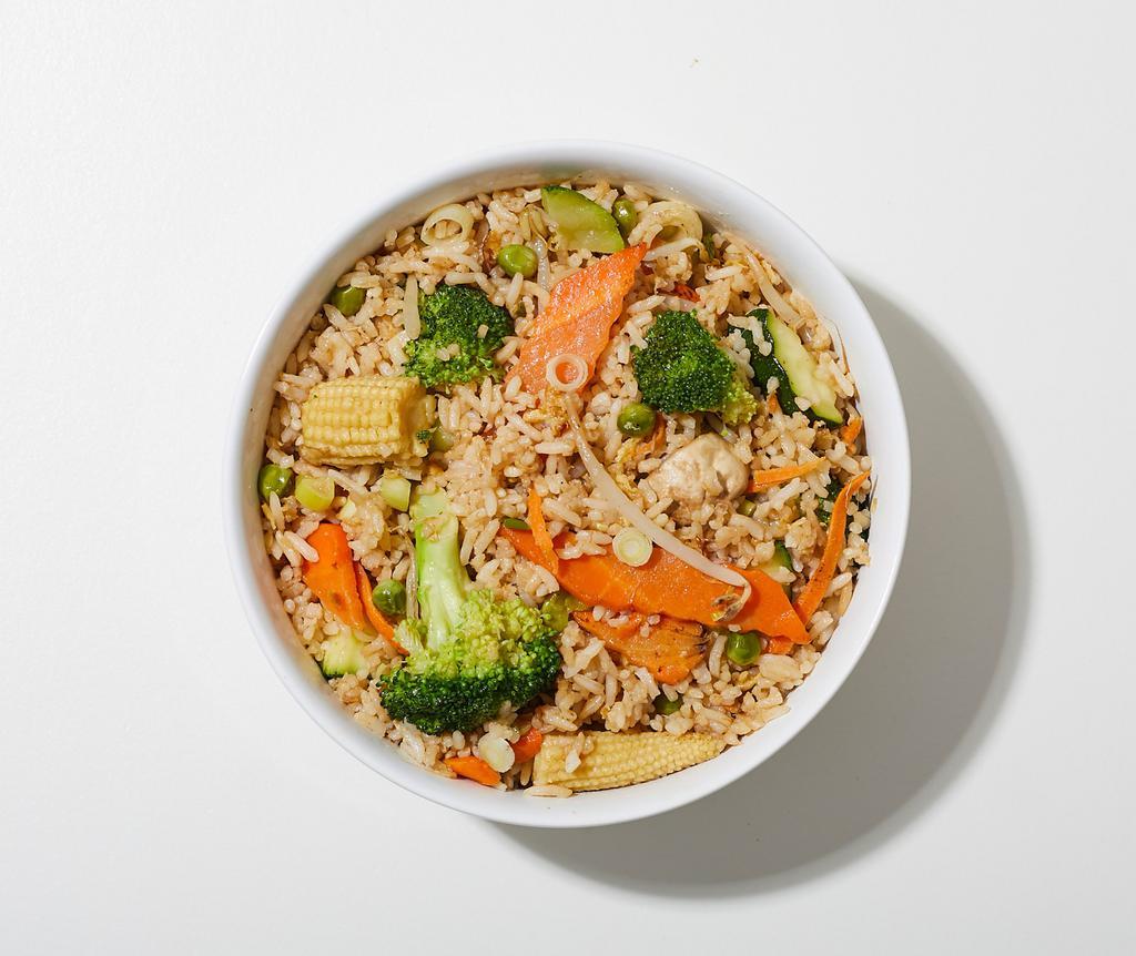 Fried Rice · Authentic fried rice cooked with egg, peas, bean sprout, and carrots, green onions.