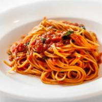 Fedelini Fini · With toasted garlic and rustic tomato sauce.