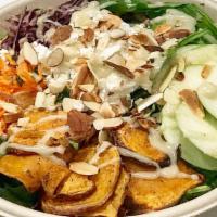 Wild Orchard · Kale, brown rice, apples, sweet potatoes, goat cheese, toasted almonds and balsamic vinaigre...