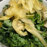 Kale Salad · Vegetarian. Crispy sweet potato, raisins and miso.