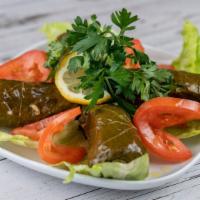 Stuffed Grape Leaves · Grape leaves stuffed with rice, currants, onions and pine nuts.