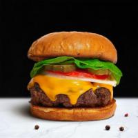Cheesery Burger · American beef patty cooked medium rare and topped with melted cheese, buttered lettuce, toma...