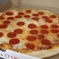 Pepperoni Pizza · Pepperoni pizza with tomato sauce and mozzarella cheese.