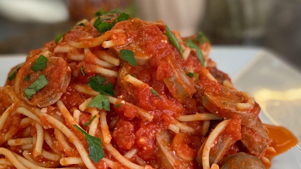 Pasta With Sausage · Your choice of pasta in tomato sauce with Italian sausage.
