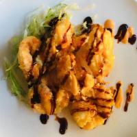 Rock Shrimp · Tempura jumbo shrimp with spicy mayo and eel sauce.