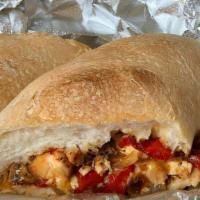 My Fair Chicken · Slices of grilled chicken breast, lettuce, onion, roasted red peppers, Cheddar and American ...