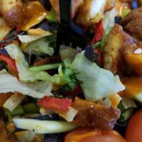 Buffalo Chicken Salad · Lettuce, chicken, celery, buffalo style sauce, tortilla chips, bleu cheese dressing.