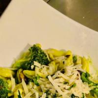 Homemade Cavatelli Pasta · Parsley pesto, mushroom, broccoli, garlic, parmesan, e.v.o.o.