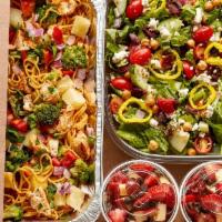 Stir-Fry, Honeybar, With Side Salad For 12 · Includes your choice of 2 small stir-fry platters, 1 small salad platter, and individual hon...