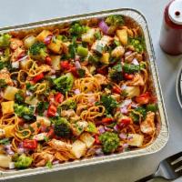 Spicy Garlic Stir-Fry Platter · Your choice of base with roasted chicken, bell peppers, broccoli, red onions, pineapples, pa...