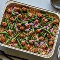 Sweet Soy Five Spice Stir-Fry Platter · Brown rice, turkey meatballs, green beans, red onions, toasted sesame seeds and our sweet so...