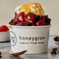 Brownie Crumble · Strawberries, grapes, dark chocolate chips, brownie crumbles, whipped cream and our local cl...