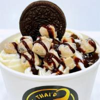 Cookie Dough · Base: Sweet Cream. Mix-in: Cookie Dough. Toppings: Oreo, Cookie Dough.