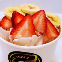Strawberry Banana · Base: Sweet Cream. Mix-in: Banana, Strawberry. Toppings: Banana, Strawberry.