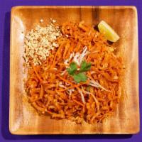 Pad Thai · Stir-fried noodles with egg, bean sprouts, scallions, peanut in a tamarind sauce with your c...