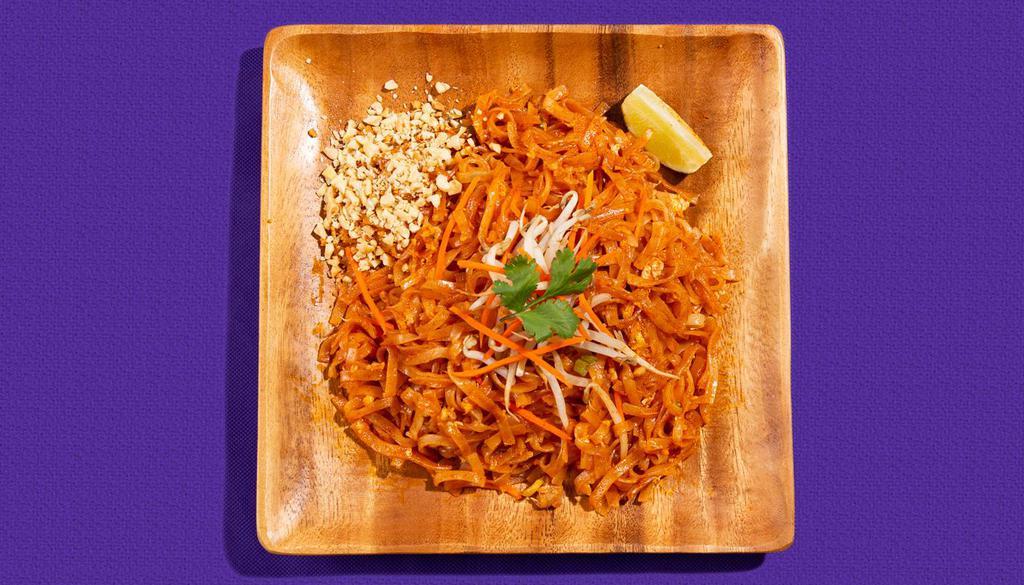 Pad Thai · Stir-fried noodles with egg, bean sprouts, scallions, peanut in a tamarind sauce with your choice of meat.