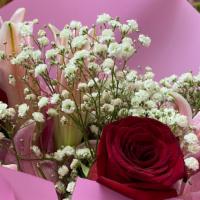 Roses & Lilies Bouquet  · Mixed of Roses & Lilies , baby breath and seasonal green foliage (color rose of your choice ...