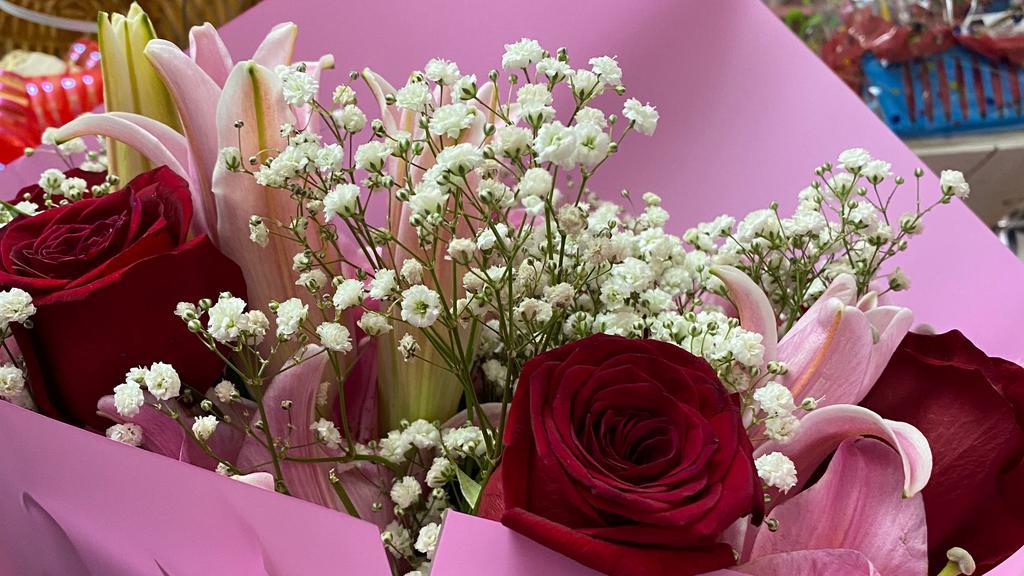 Roses & Lilies Bouquet  · Roses and Lilies with a mixed of baby’s breath and seasonal greenery foliage.