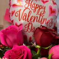 1/2 Doz Roses  Bouquet  · 6 Roses with a mix of baby breaths , seasonal green foliage and a Valentine’s Day or I love ...
