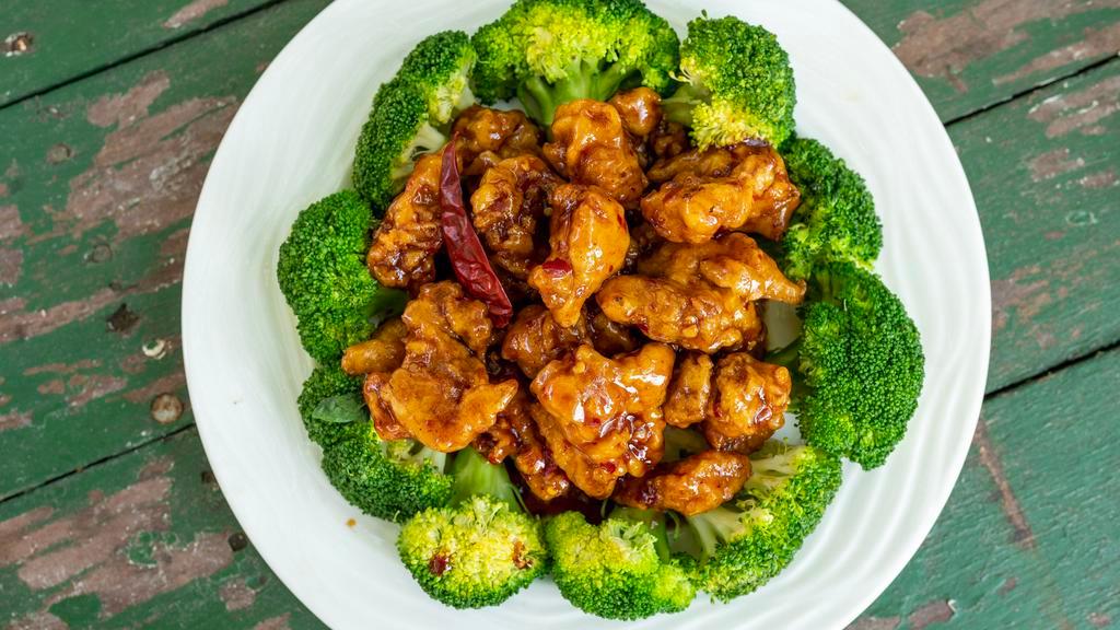 General Tso'S Chicken · Chunks of chicken fried in a spicy sauce and surrounded with broccoli.