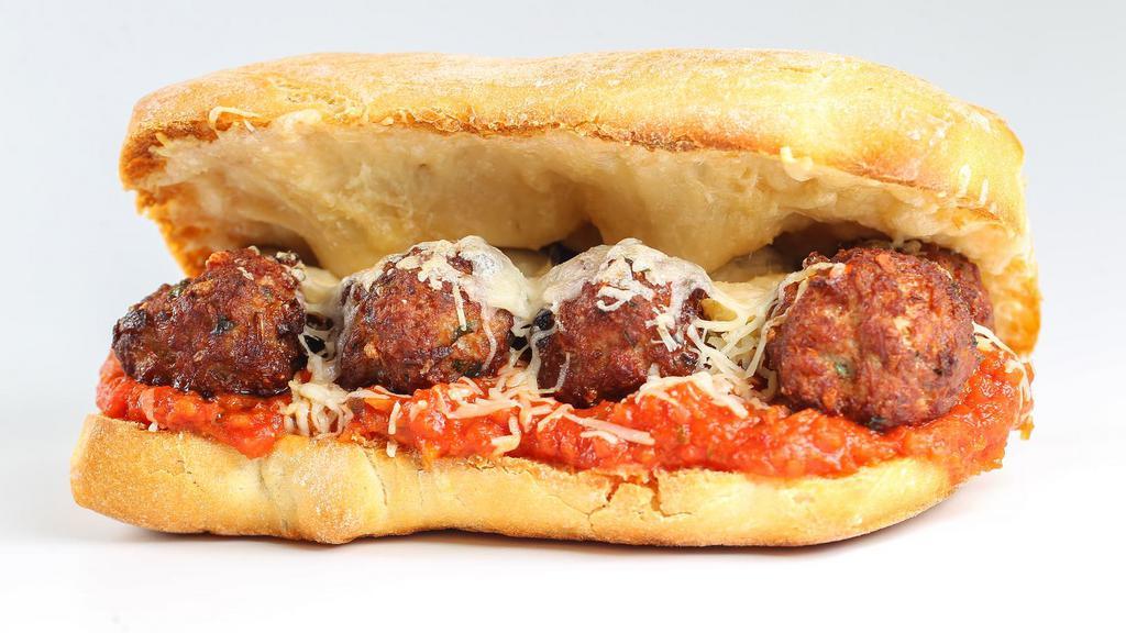 Meatball Parmesan Sandwich · Fresh meatballs, fresh mozzarella cheese, and marinara sauce.