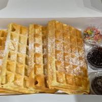 Belgain Waffle Variety Pack · 4 Belgian Waffles, comes with 3 toppings