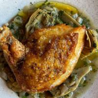 Roasted Chicken Breast · Wood Oven Roasted Green Circle Chicken Breast, Braised Artichokes, Lemon

*Contains Allium