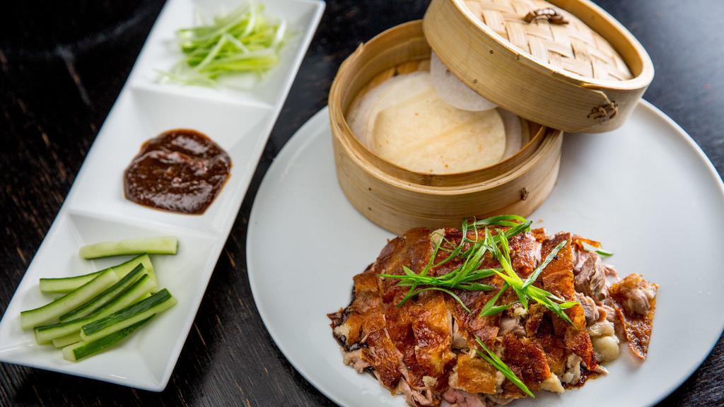 Peking Duck Dinner (For 2) · Whole Peking Duck, bao buns, mu shu pancakes, cucumber, scallions, Vegetable Fried Rice, Large Caesar Salad, and Curried Cauliflower