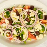 Greek · Romaine, imported Feta, and kalamata olives, red onions, peppers, cucumbers, and tomatoes.