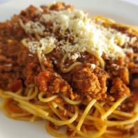 Spaghetti Bolognese · Served with homemade meat sauce.