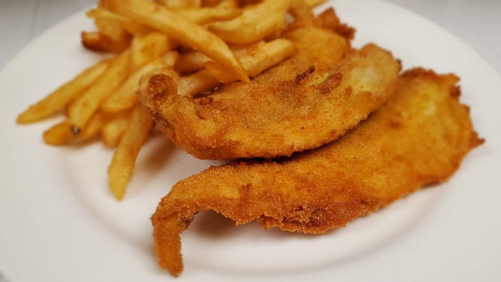 Fried Flounder · Served with fries.