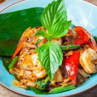 Drunken Noodle · Zenith Thai favorite: Stir fried flat rice noodles, eggs, onions, long hot, bell peppers, ga...