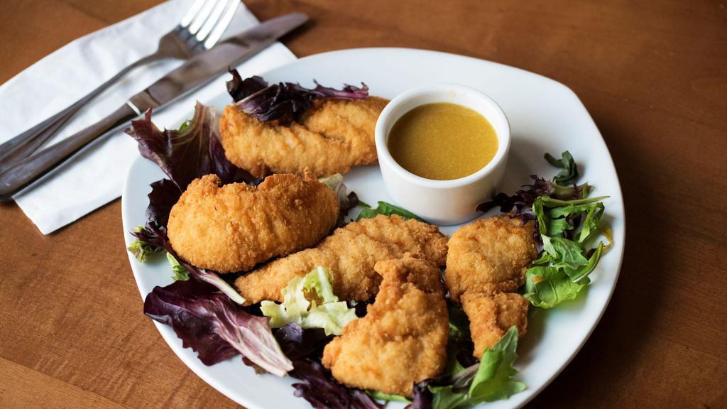 Chicken Tenders · Served with your choice of honey mustard, bbq sauce.