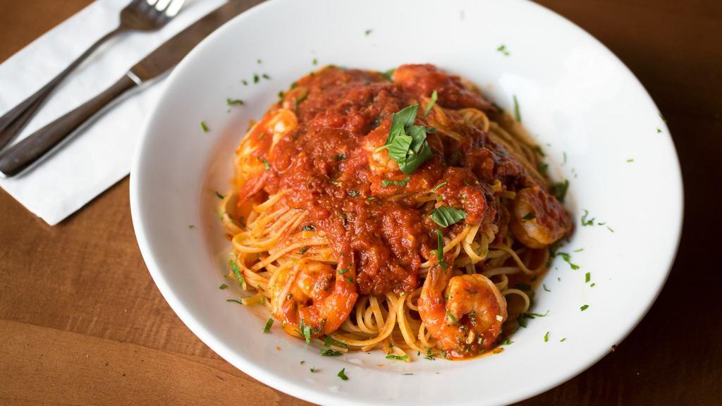 Shrimp Fra Diavolo · Sauteed shrimp in our spicy tomato sauce, served with linguine.