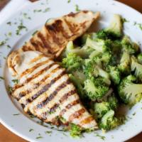 Balsamic Grilled Chicken · Served with sauteed vegetables.