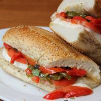 Fresh Mozzarella Hero · With tomatoes, roasted peppers and basil.