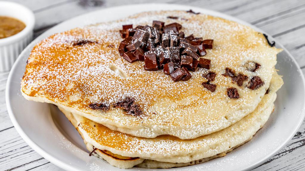 Maple Butter Pancakes · Choice of blueberry, chocolate chunk, or plain. *No Modifications or Special Requests Allowed*.
