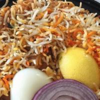 Chicken Zafrani Biryani · Long grain basmati rice cooked with chicken, saffron, nuts and raisins.