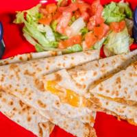 Fajita Quesadilla · Flour tortilla, cheese, grilled onions and bell peppers, choice of grilled chicken, steak or...