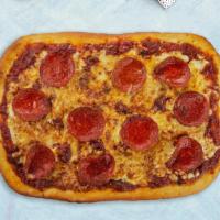 Pepperoni Patrol Vegan Club Pizza · Have your cake and eat it too. Our vegan pepperoni is topped on our vegan 14' rectangle Sici...