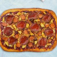 Meat And Greet Vegan Pizza · Have your cake and eat it too. Our vegan meat pizza is topped on our vegan 14' rectangle Sic...
