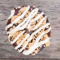 S'Mores · Chocolate glaze with graham crackers and a marshmallow drizzle.