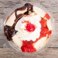 Banana Split Kit (Assembly Required) · Frozen custard with hot fudge, strawberry and pineapple toppings, banana, whipped cream and ...