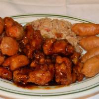 General Tso'S Chicken Combo · Spicy. Served with pork fried rice and egg roll.