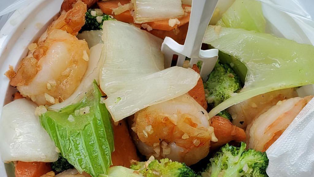 Shrimp With Chinese Vegetables · Served with white rice.