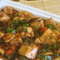 Ma Po Tofu · Spicy. With jasmine rice. Hot and spicy.