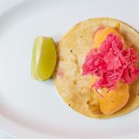 Tacos - (Fried Fish) · Corn tortilla with fried fish topped with chipotle mayo and red cabbage.