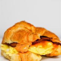 Croissant, Egg & Cheddar · 2 scrambled eggs, melted Cheddar cheese, and Sriracha aioli on a warm croissant