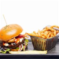 Bleu Burger · Choice of our signature blend burgers topped with crumbled bleu cheese, fresh bacon and hous...